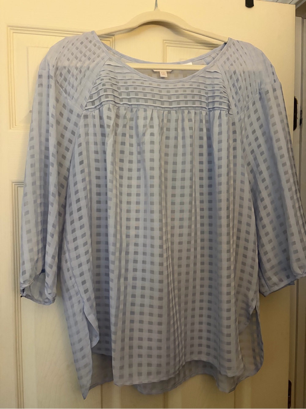 LC Lauren Conrad Pale Blue Gingham Pintuck Peasant Blouse